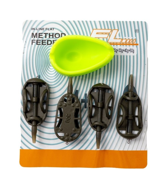 SET MOMITOARE FL METHOD FEEDER FLAT INLINE 4+1(20g,30g,40g,50g) + MATRITA