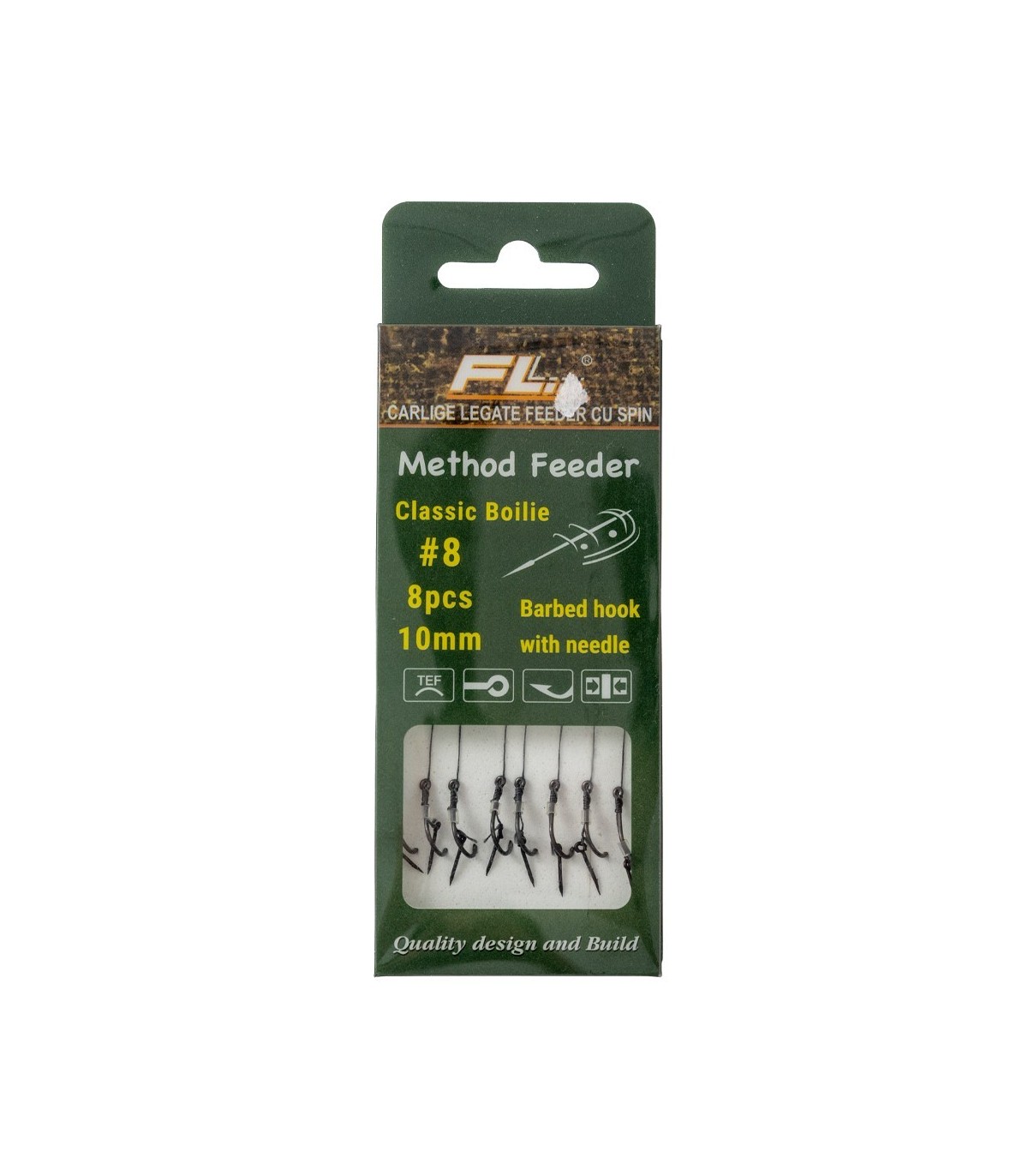 SET 8 CARLIGE LEGATE CLASSIC BOILIE FEEDER BARBED HOOK WITH NEEDLE