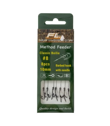 SET 8 CARLIGE LEGATE CLASSIC BOILIE FEEDER BARBED HOOK WITH NEEDLE